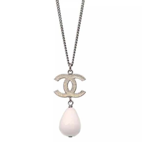 Chanel CC Chain Necklace Silver White - Picture 1 of 9